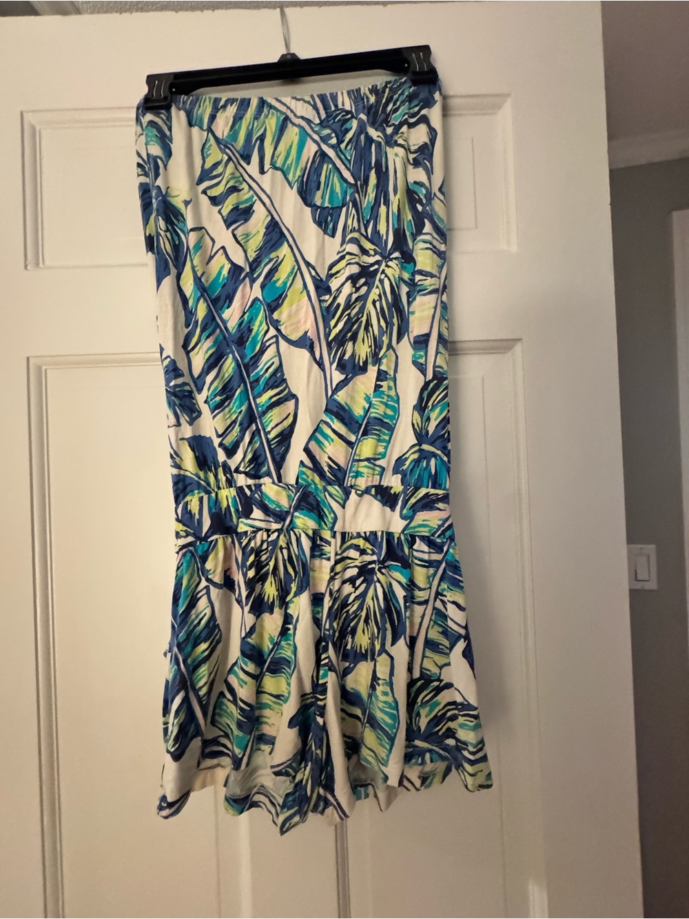 Tori Richard White Romper with Blue & Green Tropical Print